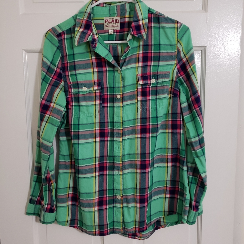 Old Navy Mint Green Plaid Shirt M***